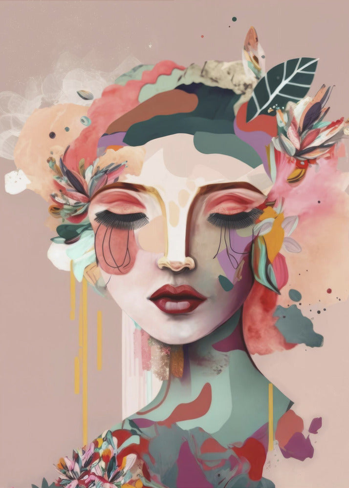 Woman Face Portrait with Floral Elements | Canvas