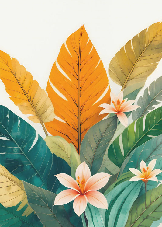Tropical Leaves And Delicate Flowers | Poster