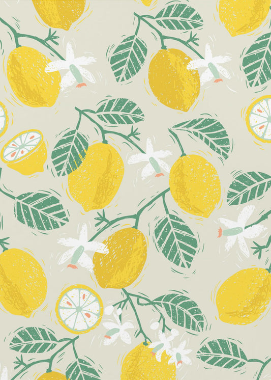 Yellow Lemon and Green Leaves | Poster