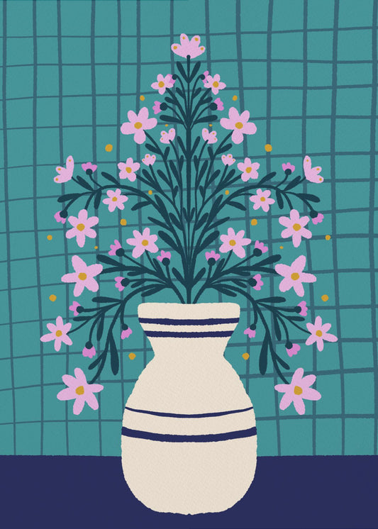 Turquoise Flowers In a Vase | Poster