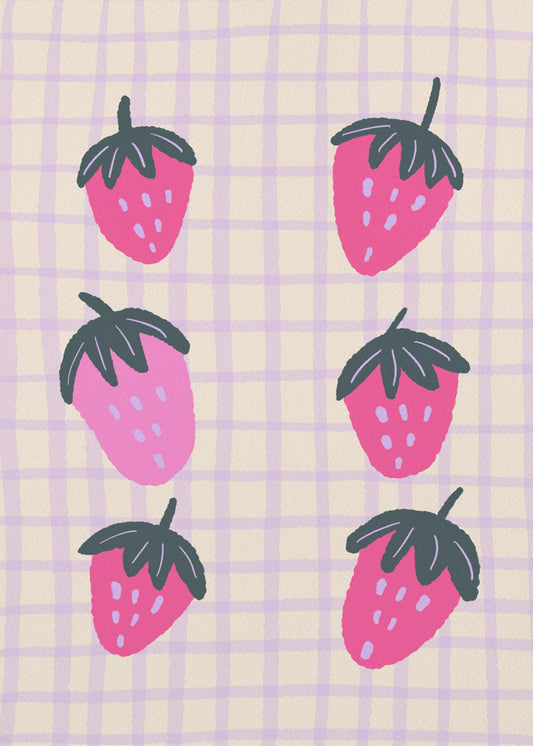 Abstract strawberries on a grid pattern | Poster