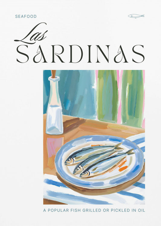 Plate of sardines with Bottle | Poster
