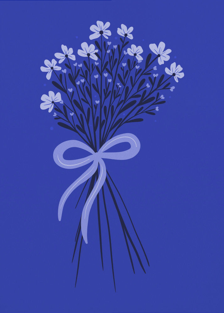 Floral Bouquet With Bow - monochrome blue | Poster