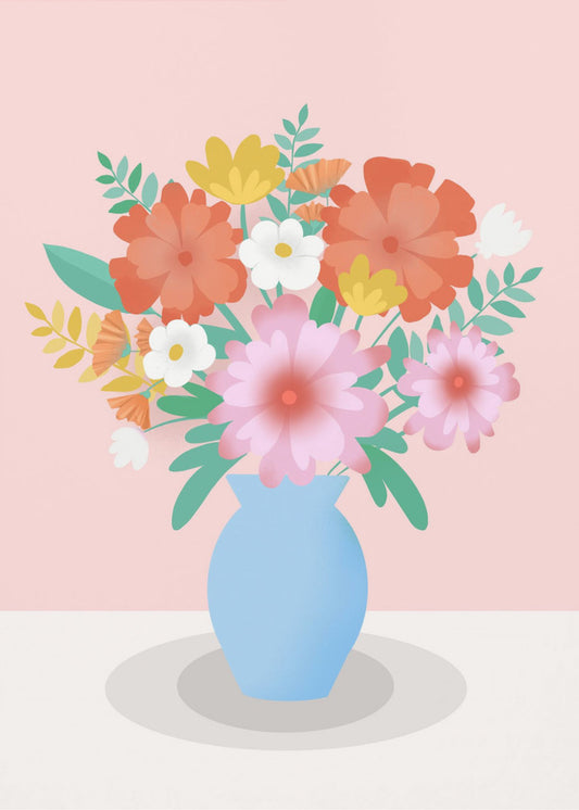 Vibrant Bouquet of Flowers in a Blue Vase | Poster