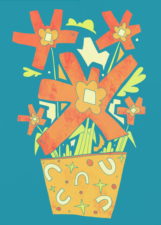 Abstract Flowers In A Decorative Pot | Canvas