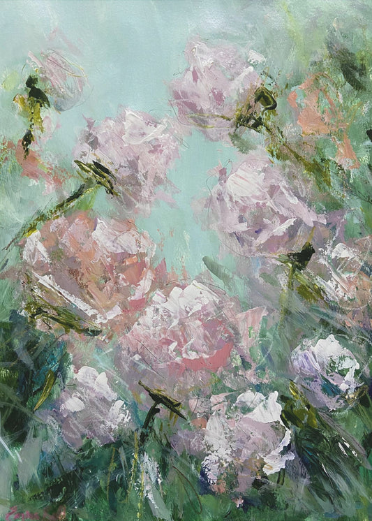 Floral Brushstrokes in Pink and Green | Poster