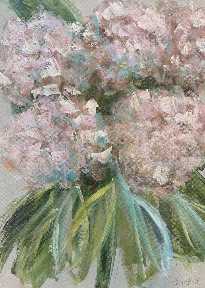 Pink Hydrangeas with Green Leaves | Canvas