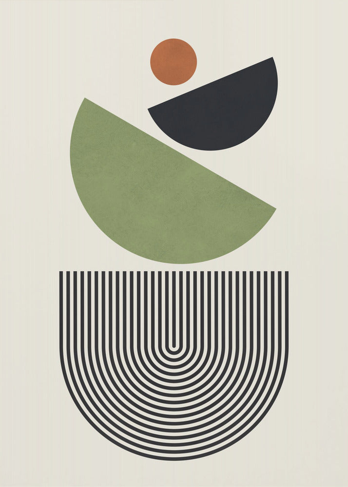 Geometric Shapes in Green Black and Orange | Poster