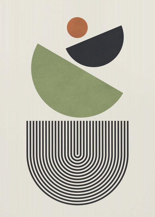 Geometric Shapes in Green Black and Orange | Poster