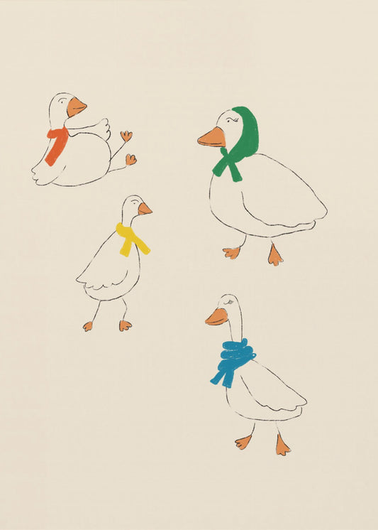 Ducks Adorned in Colorful Scarves | Poster