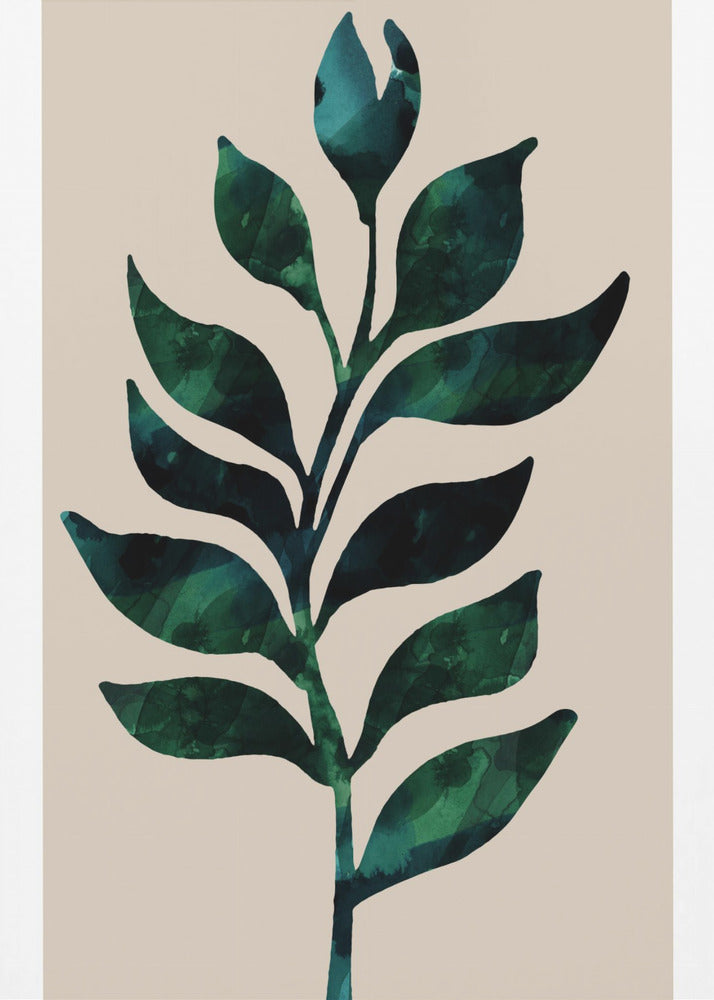 Stylized Plant Motif With Dark Green Leaves | Poster