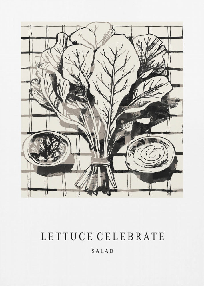 Black And White Ink Illustration Of Salad Ingredients | Poster