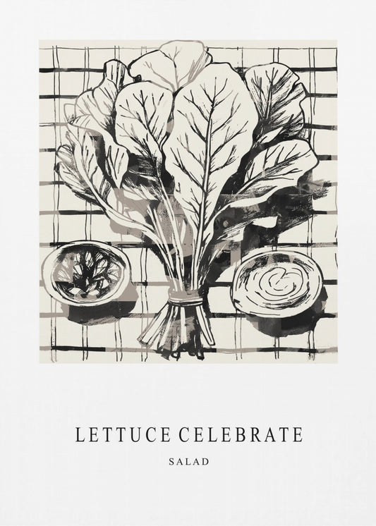 Black And White Ink Illustration Of Salad Ingredients | Canvas