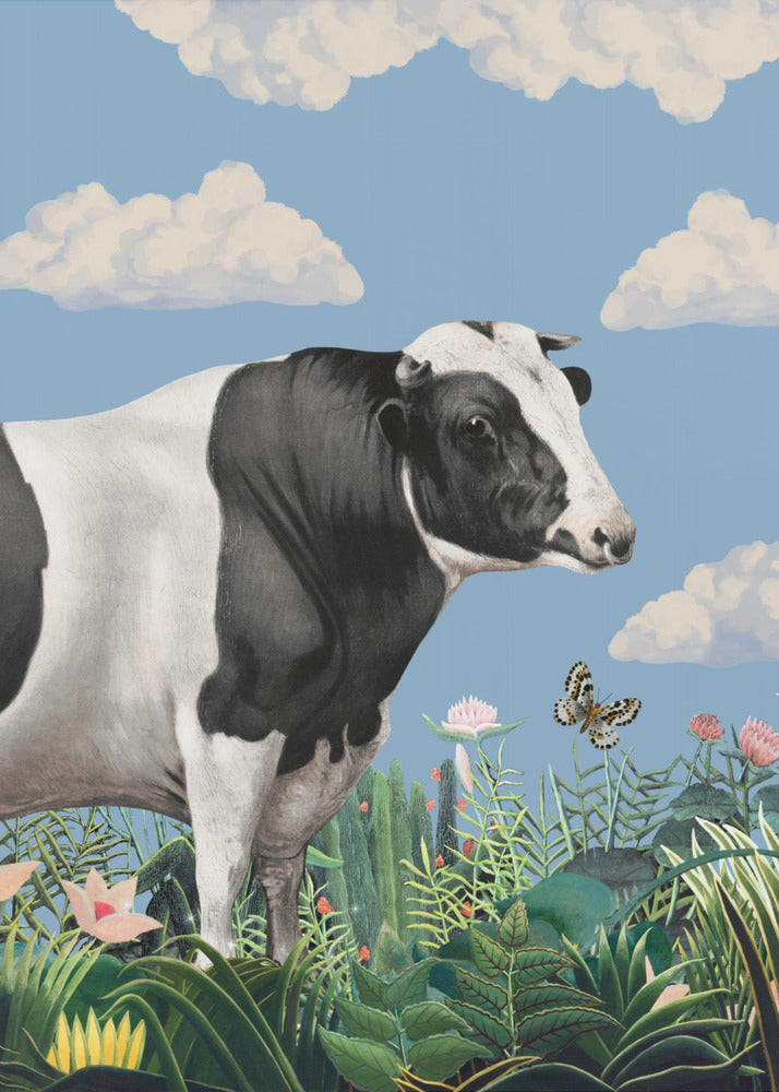 Colourful Portraits of Happy Cows (butterfly Included) | Poster