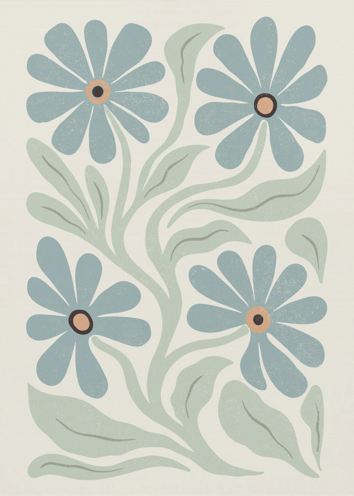 Abstract Flowers Blue and Green | Poster