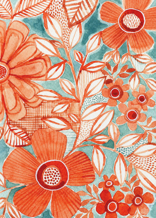 Red Daisies With Aqua | Poster