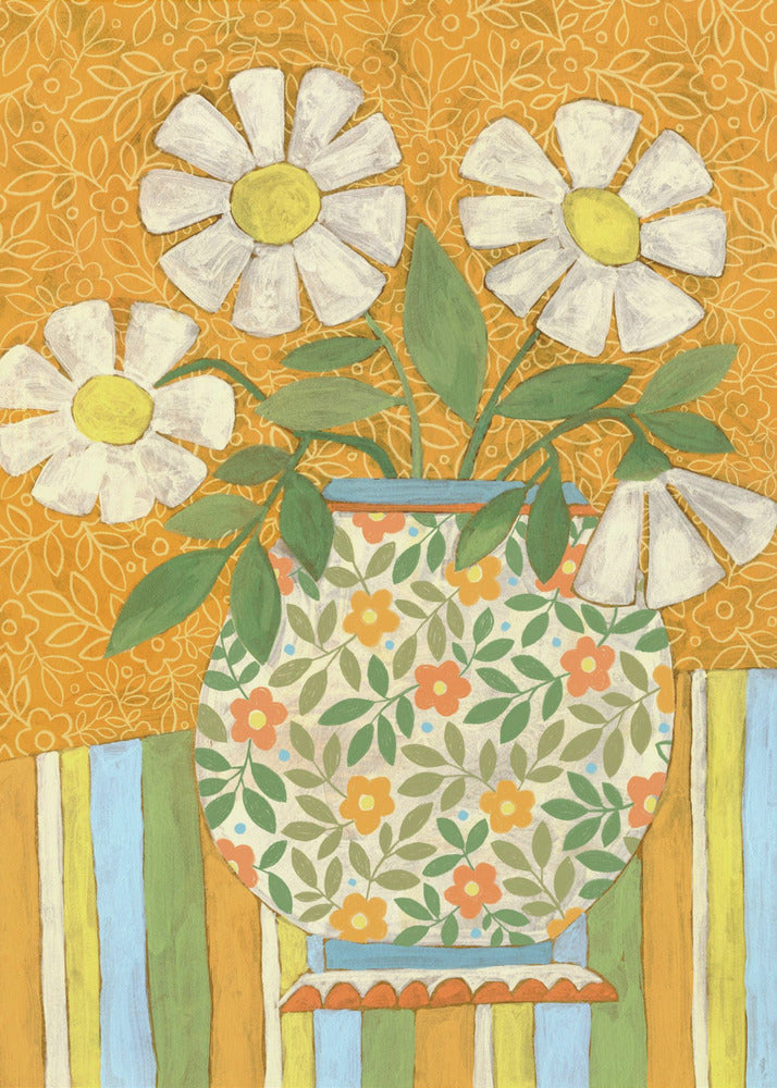 White Daisies In A Patterned Vase | Canvas