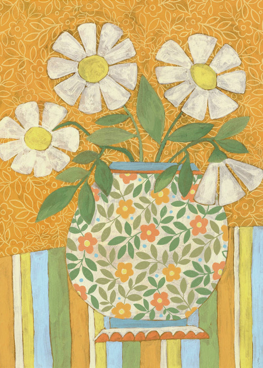 White Daisies In A Patterned Vase | Canvas