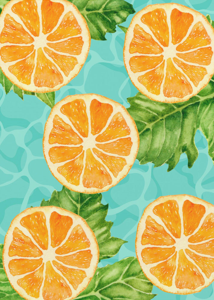 Vibrant Aesthetic Pattern of Orange Slices and Leaves - Refreshing Summer Watercolor | Canvas