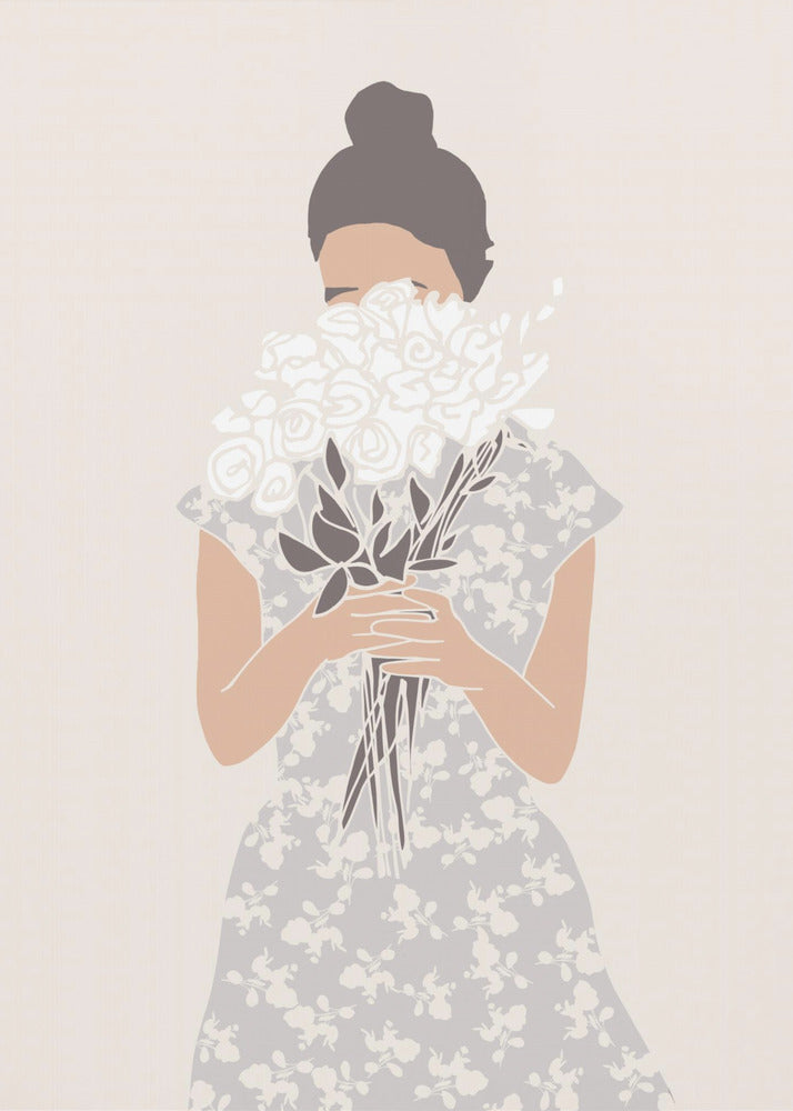 Girl With Flower Bouquet | Canvas