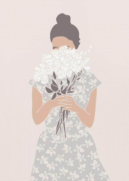 Girl With Flower Bouquet | Canvas