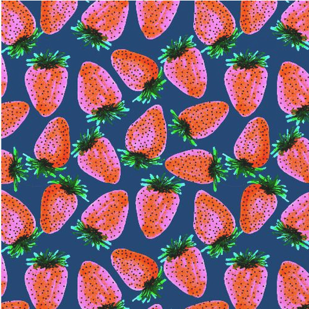 Red Lavender On Navy Strawberries Fruit | Poster