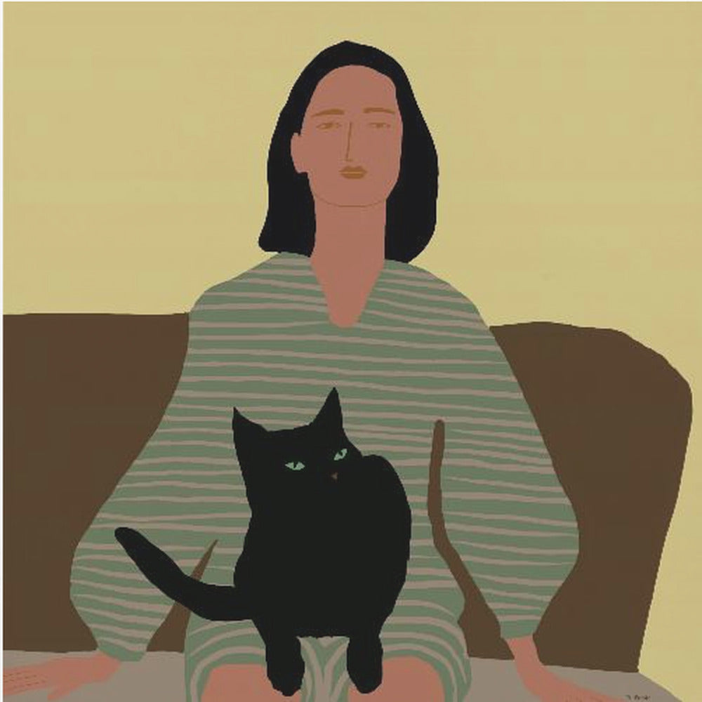 Lady sitting with black cat. | Poster
