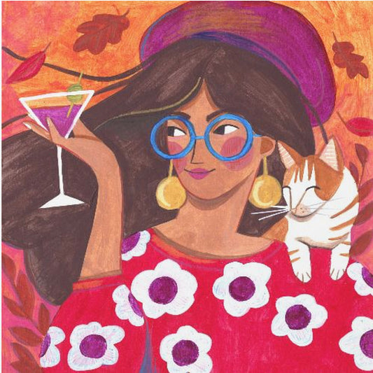 Modern Autumn portrait Woman with Cat | Poster