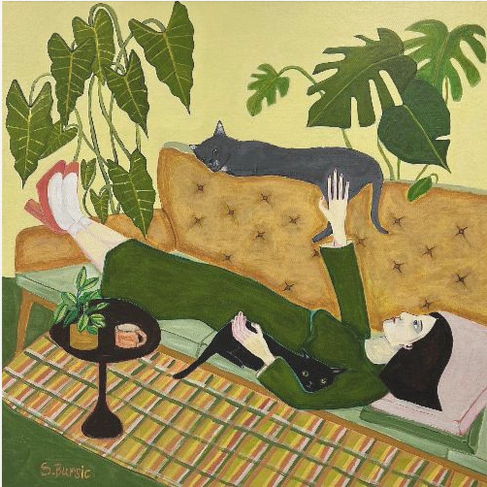 Cat Lady on Couch having a date | Canvas