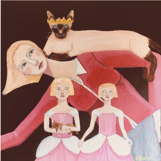Cat Lady with Siamese Cat with Crown | Canvas