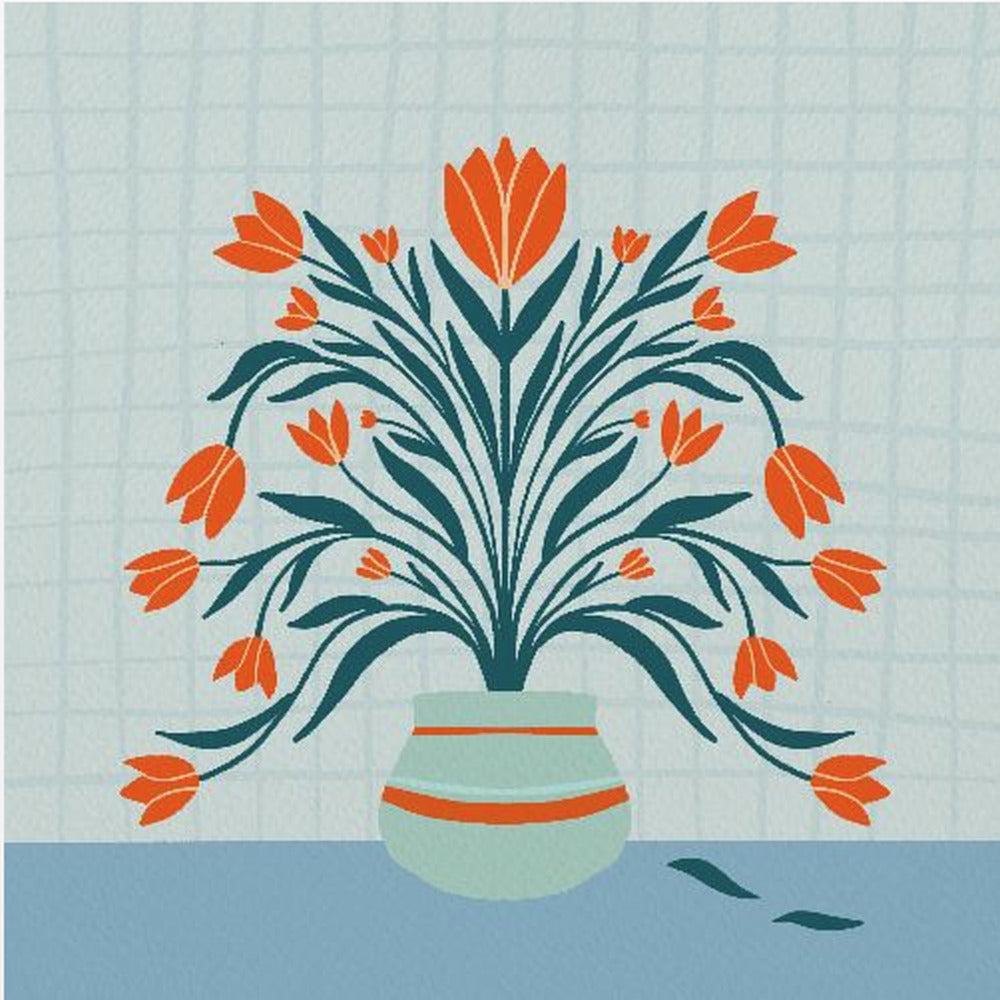 Tulips in a vase - turquoise | Canvas